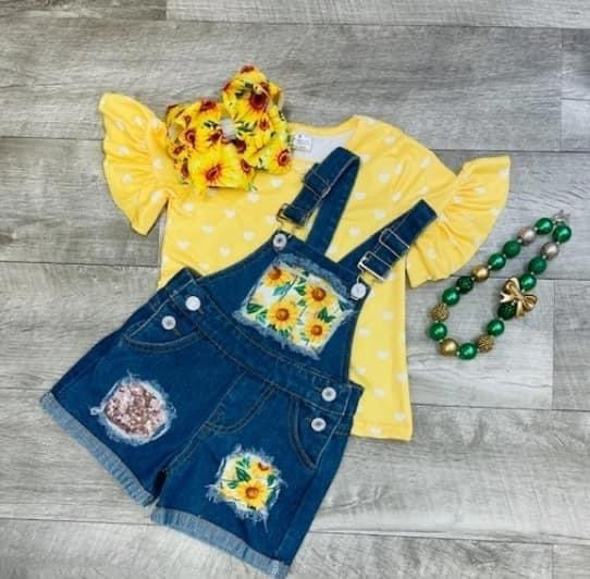 Sunflower Denim Short Overalls 2 Piece Outfit | Wear-House Resale ...
